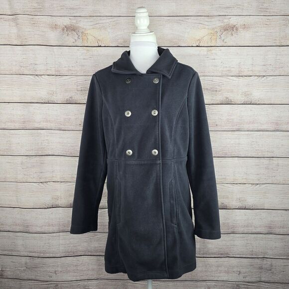 Athleta Fleece Switchback Double Breasted Pea Coat Soft Women Medium Gray Snap - Picture 1 of 8